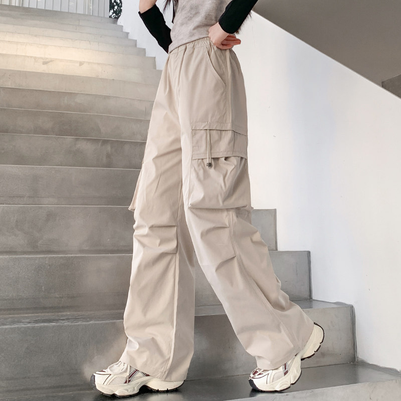 儿童裤子春秋新款女童工装裤直筒春季中大童长裤休闲阔腿女孩黑色