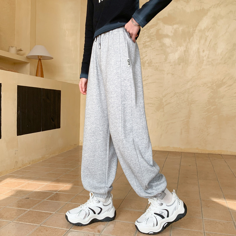 女大童裤子春秋新款薄透气灰色潮儿童运动卫裤女童长裤休闲季黑色