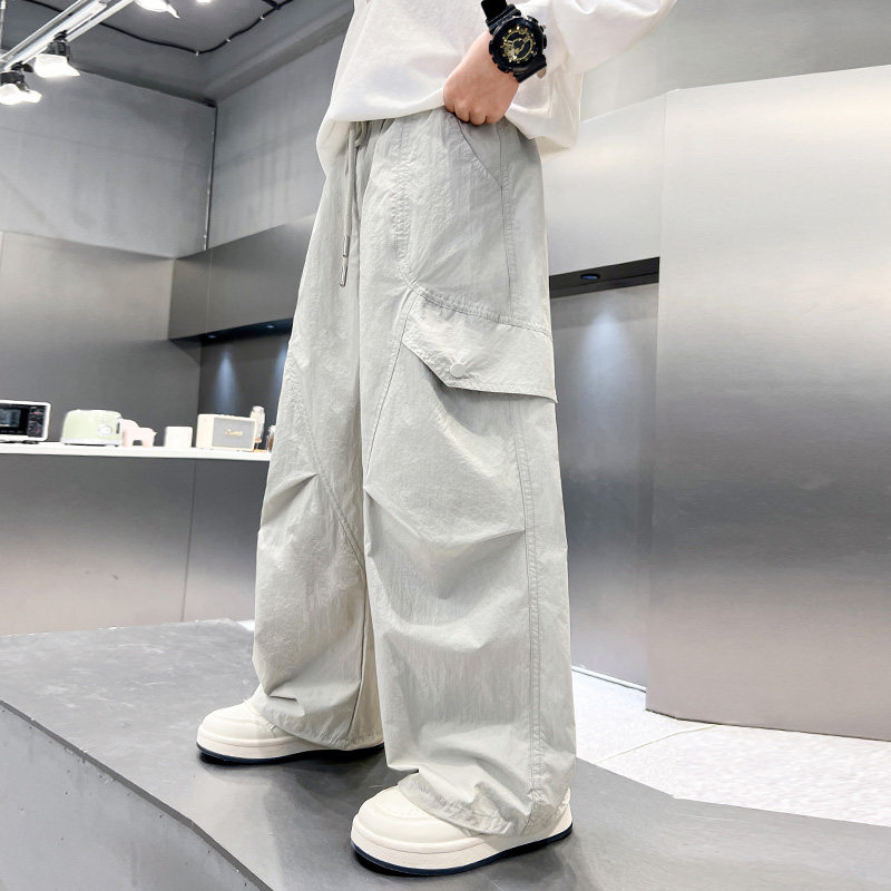 儿童裤子春秋新款男童工装直筒中大童长裤休闲中学生夏薄透气孩潮