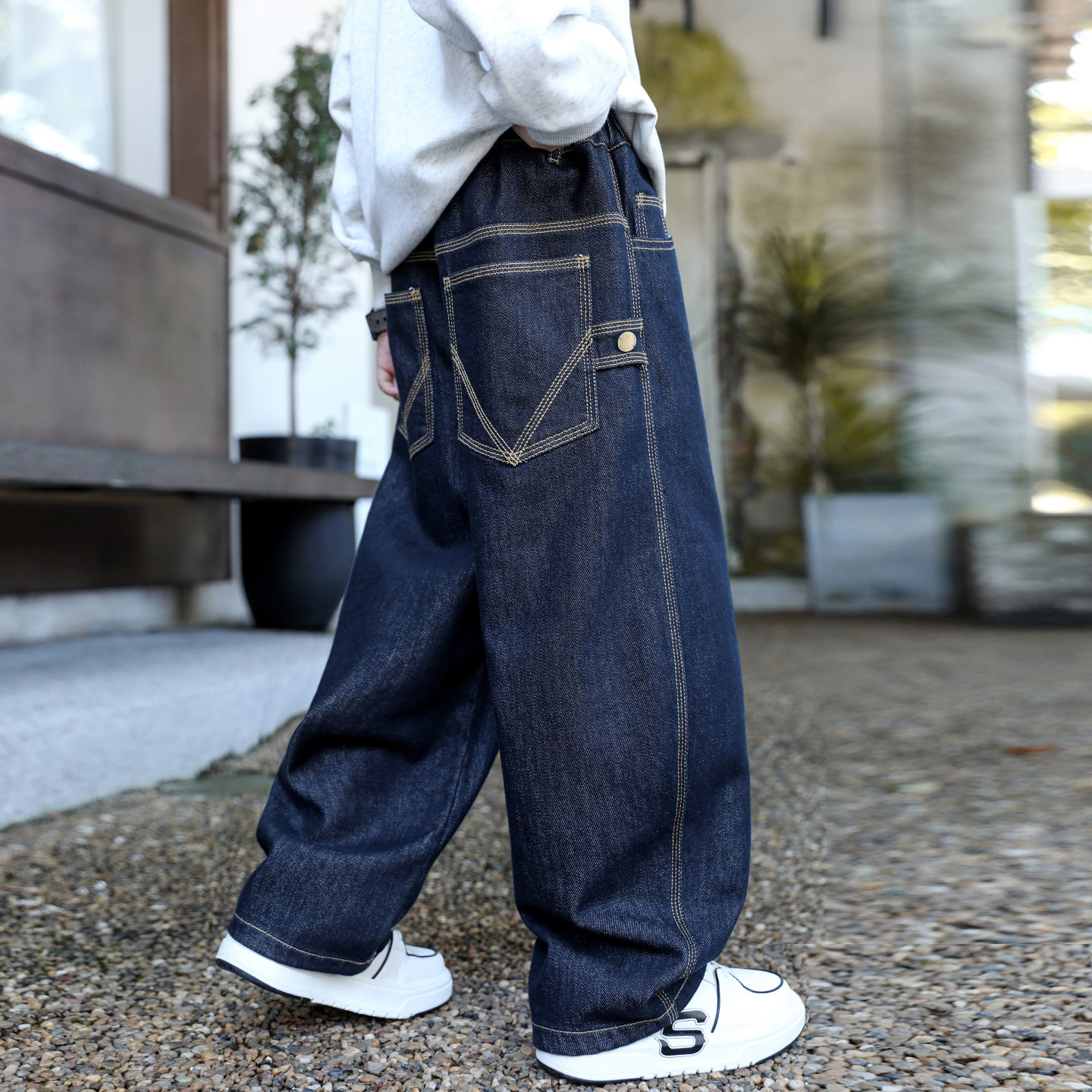 男童牛仔裤春秋新款直筒春季冬天一体绒加绒厚胖孩儿童中大童长裤