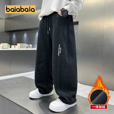 男童加绒裤子卫裤直筒男孩