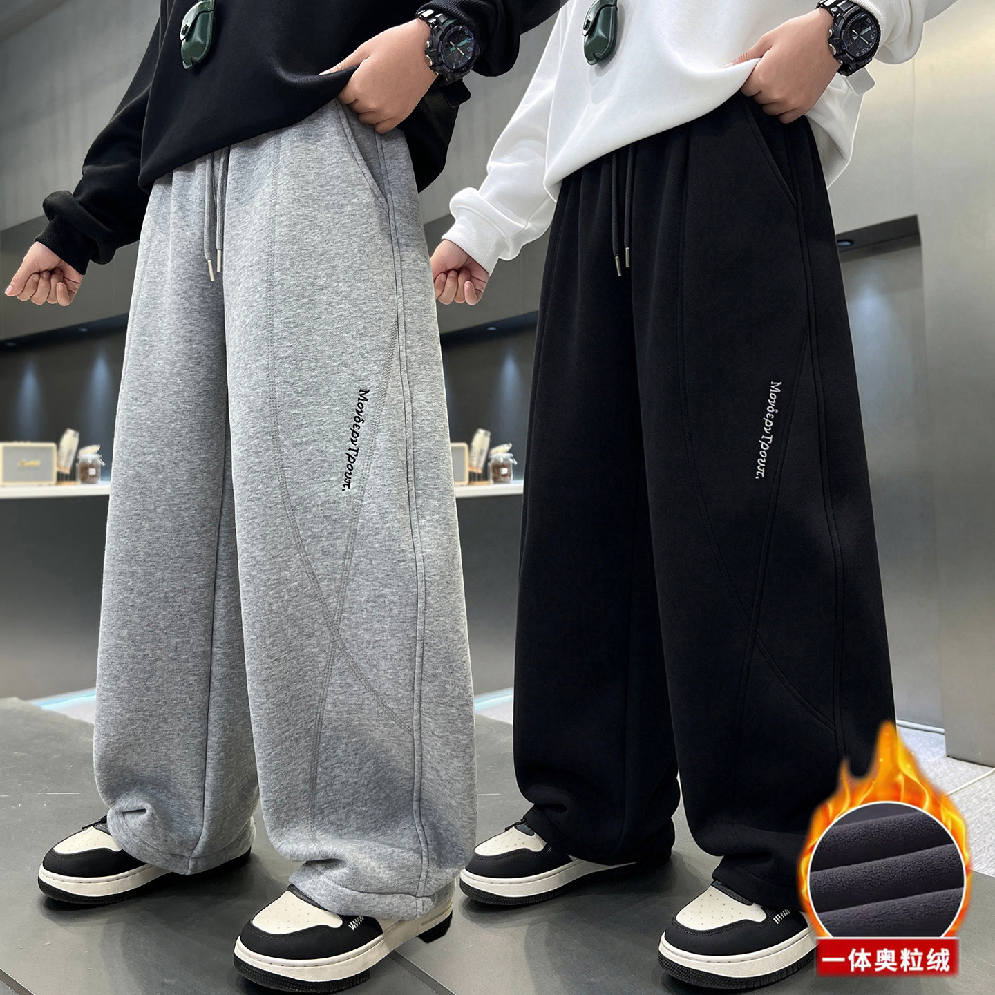 男童卫裤加绒加厚儿童裤子中大童