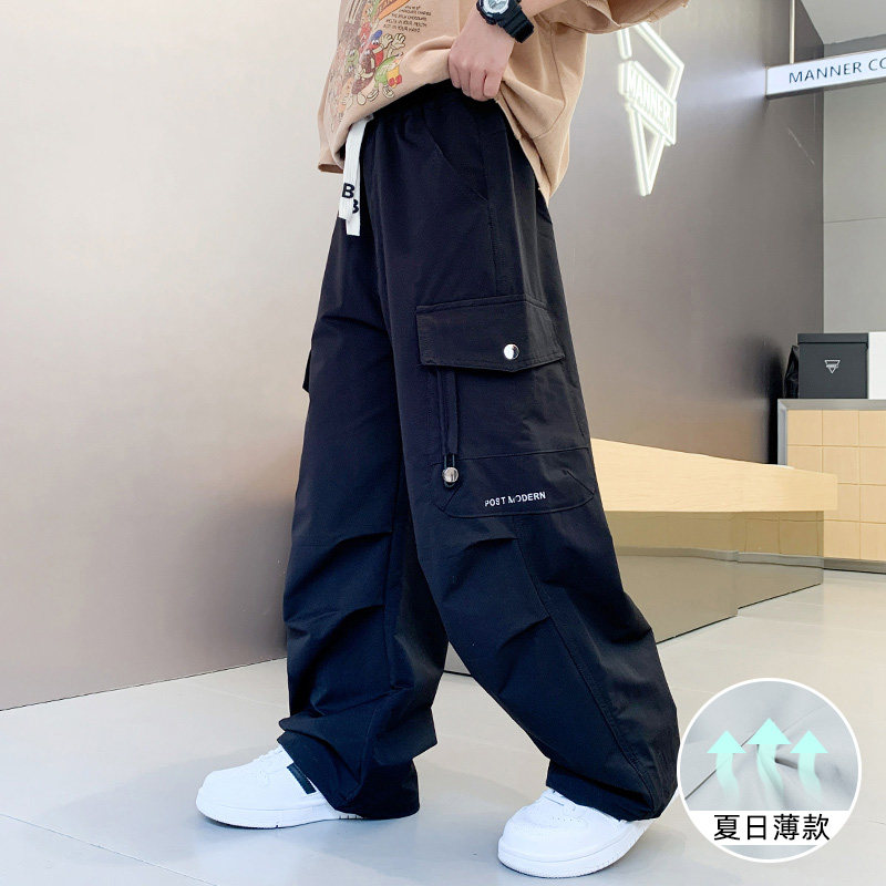 儿童防蚊裤夏季新款男童裤子工装直筒中大童休闲薄夏天速干宽松潮