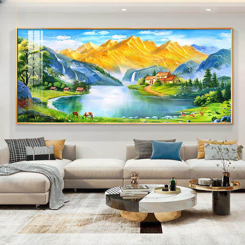 聚宝盆山水画客厅装饰画沙发背景墙挂画2026新款西墙聚财风景壁画