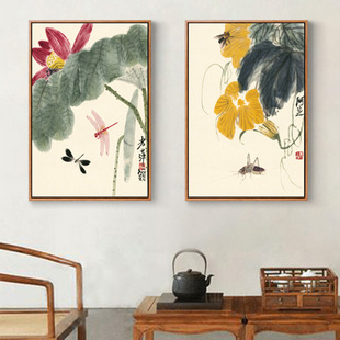 画作荷花新中式装饰画中式挂画玄关走廊客厅沙发背景墙壁画
