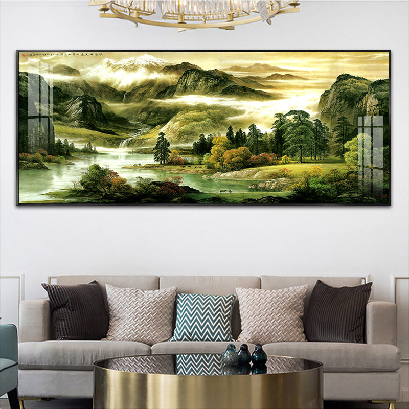 现代中式客厅沙发背景墙山水风景装饰画高级感办公室高档大气挂画