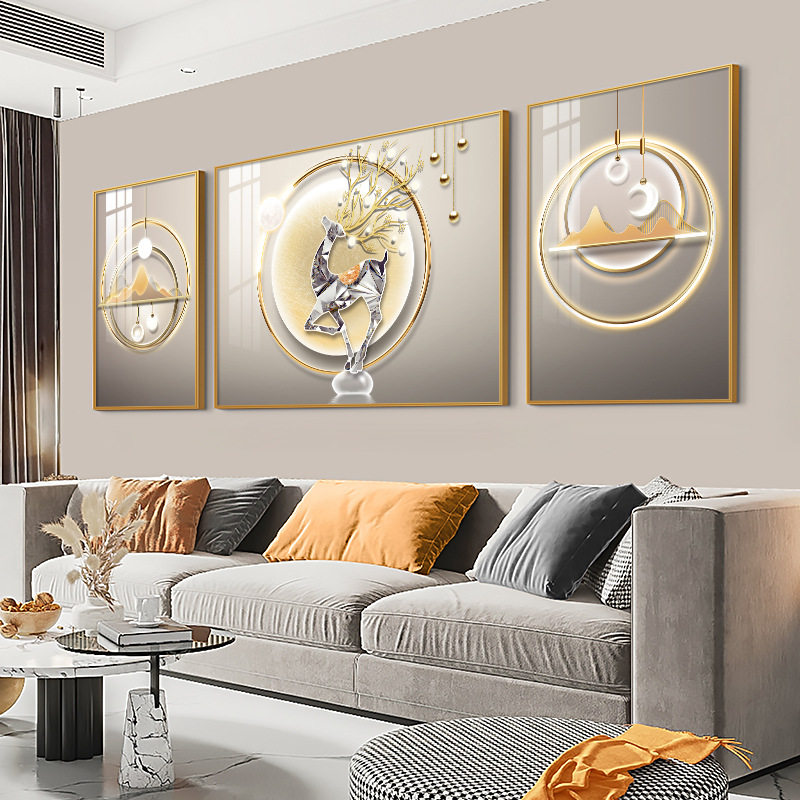 现代简约客厅装饰画轻奢抽象大气沙发背景墙挂画2026新款三联壁画