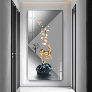 现代简约走廊玄关装饰画羽毛入户正对门口挂画高级感通道尽头壁画