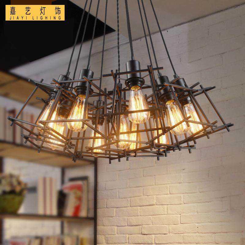 复古铁艺工业风吊灯 酒店服装店餐厅客厅走廊餐吊灯饰井字架灯具,家装灯饰光源,智能吊灯,淘宝优惠券,粉丝福利购,淘宝优惠卷