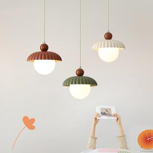 卧室床头小吊灯法式奶油风现代简约北欧创意圆球草帽灯主卧垂线灯