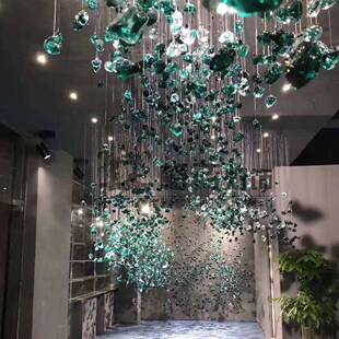 绿色石头块吊灯酒店宴会厅艺术装饰灯办公楼餐饮大堂创意灯具