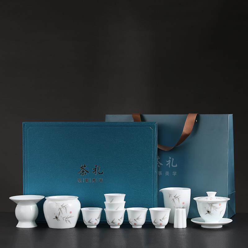 茶具套装陶瓷12件套创意高档家用建水茶叶罐茶具白瓷礼品功夫茶具