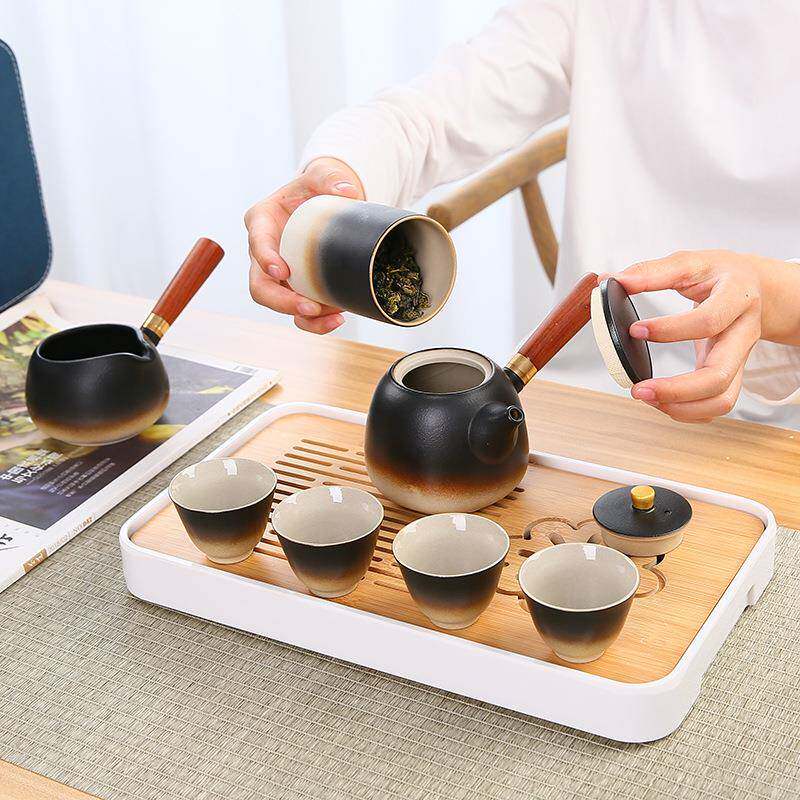 粗陶功夫茶具套装侧把壶茶杯公道杯茶盘整套家用礼盒商务礼品高档