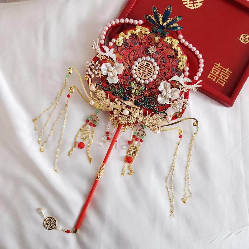 六瓣形双环新娘婚礼团扇秀禾服汉服手持喜扇成品DIY材料包制作,鲜花速递/花卉仿真/绿植园艺,新娘手捧花,淘宝优惠券,粉丝福利购,淘宝优惠卷