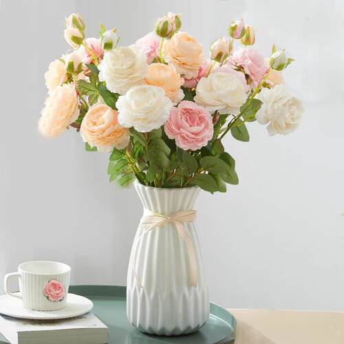 牡丹假花仿真花摆设绢花室内干花餐桌花玫瑰花花束家居装饰花摆件