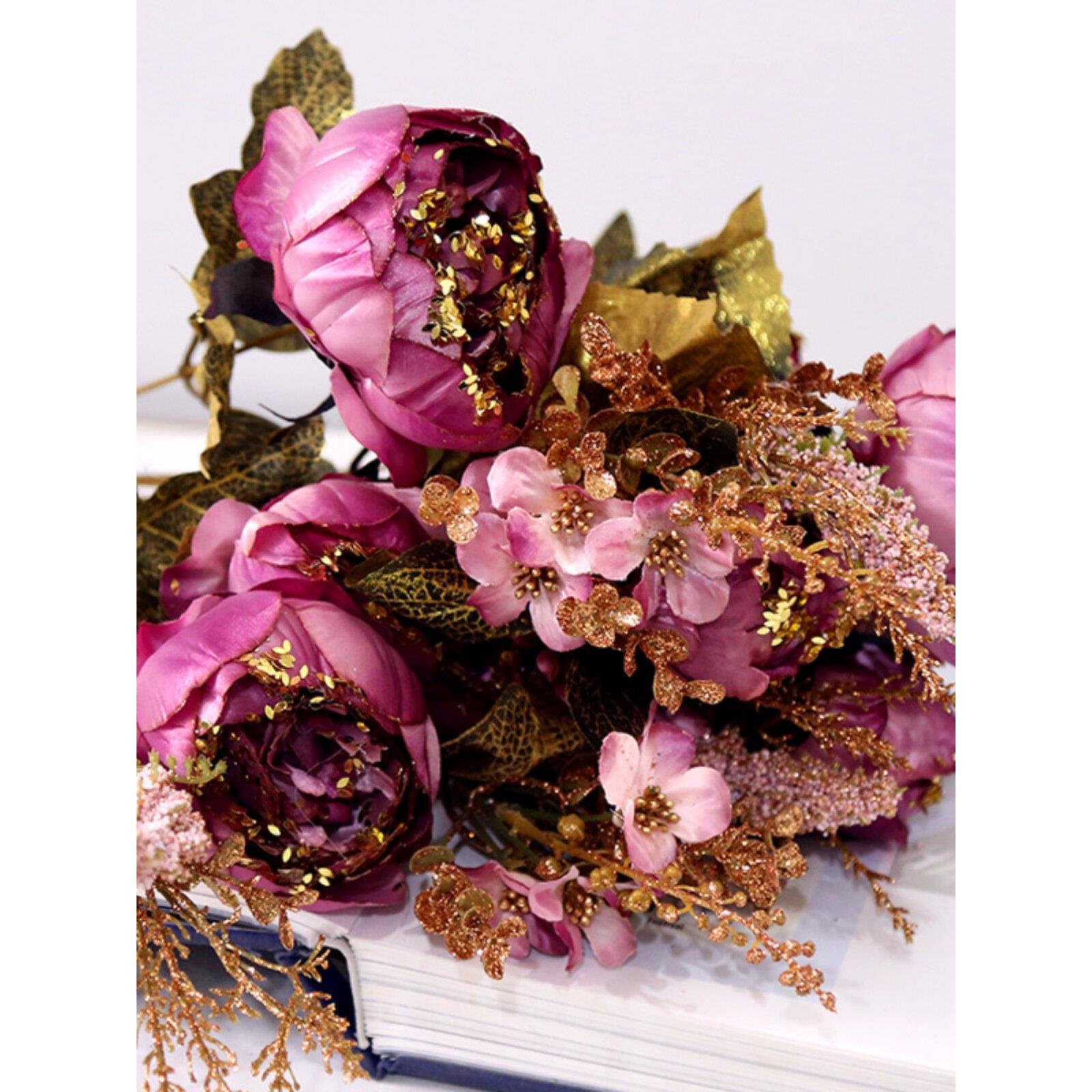 牡丹欧式覆古彷真花假花绢花客厅装饰花艺塑料花束摆放花卉