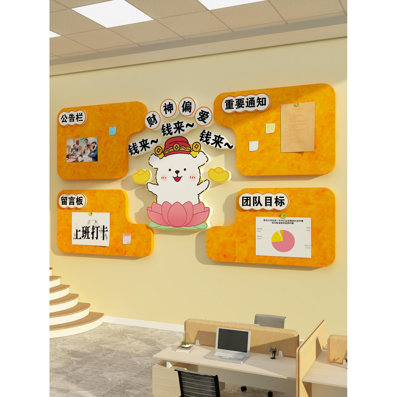 毛毡墙贴办公室墙装饰画公司企业文化氛围布置布告栏照片展示板