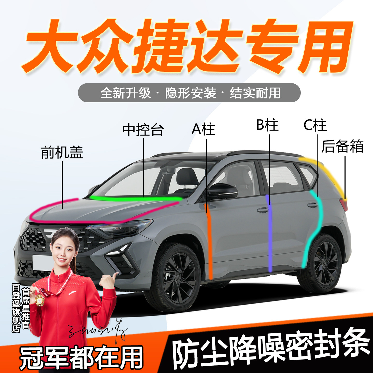 大众捷达汽车门缝密封条VS5/8/7/3中控台ABC柱机盖后备箱隔音胶条
