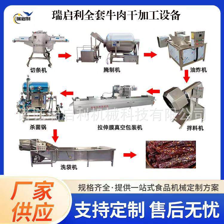 全自动风干牛肉干生产线手撕油炸麻辣牛肉干加工生产设备 瑞启利