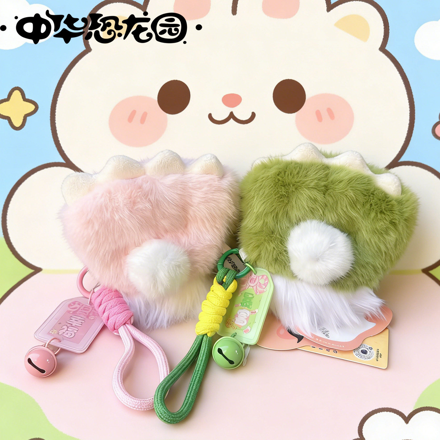 中华恐龙园天使之翼亮灯恐龙爪挂件软萌便携好物萌系百搭毛绒挂饰