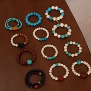 妙艺原创高端文玩绿松石原矿高瓷蓝桶珠圆珠108颗手串手链女项链1