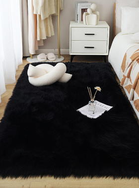 「次日达」黑色地毯长毛绒仿羊毛卧室床边毯服装店产品摄影拍照地