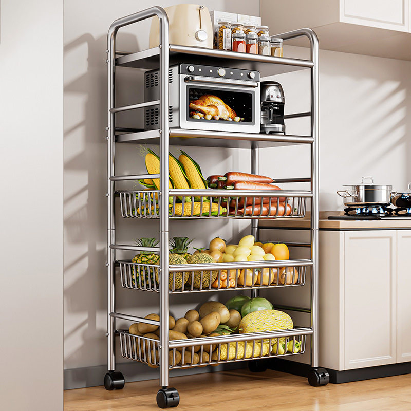 「次日达」不锈钢厨房菜篮子置物架落地多层果蔬微波炉收纳架多功,厨房/烹饪用具,果蔬置物架/篮/框,淘宝优惠券,粉丝福利购,淘宝优惠卷