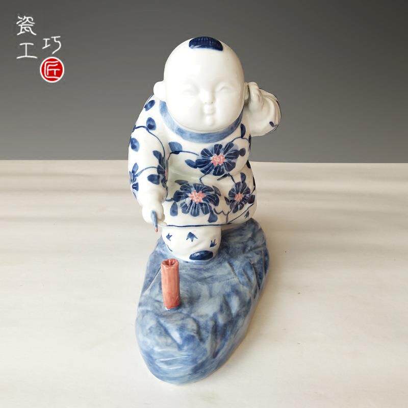陶瓷手工青花瓷摆件陶瓷娃娃结婚祝寿白瓷装饰工艺家居饰品