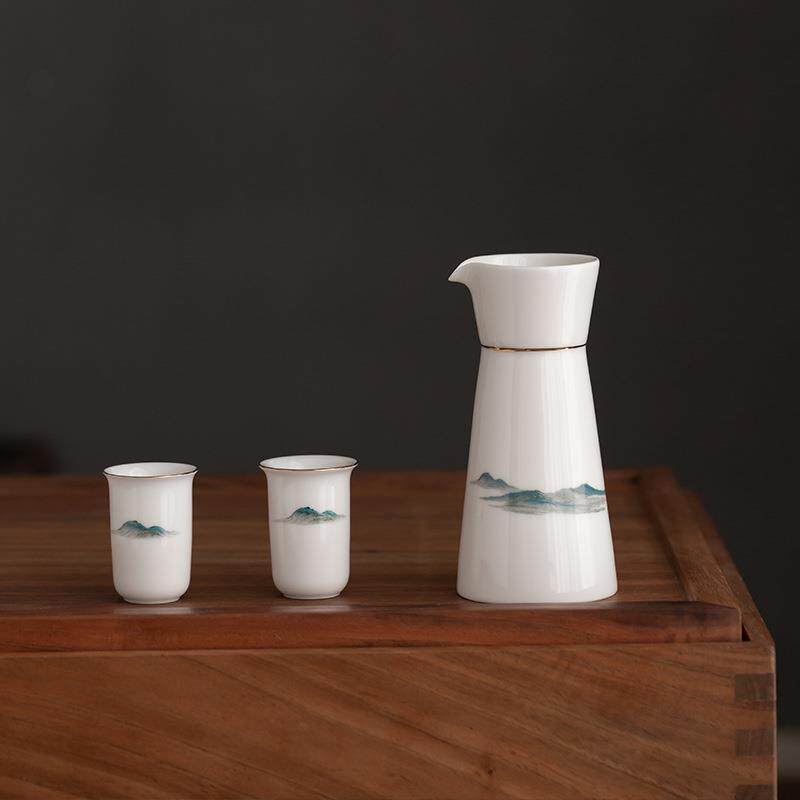 陶瓷酒具套装千里江山酒壶分酒器白酒杯烈酒杯小酒盅清酒具黄酒杯