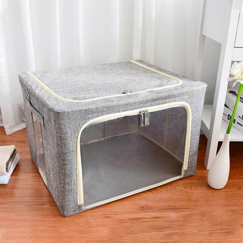大视窗棉麻收纳箱加粗钢架折叠透明百纳箱防水衣服被子防潮收纳盒,收纳整理,收纳箱,淘宝优惠券,粉丝福利购,淘宝优惠卷