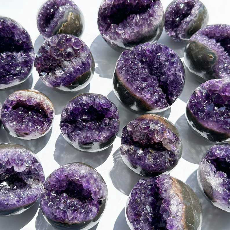 天然紫水晶簇聚宝盆紫晶开口笑钱袋子水晶工艺品办公家具摆件