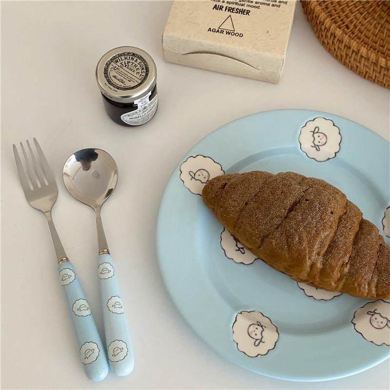 可爱卡通蓝色小羊陶瓷碗甜品碗少女心沙拉碗家用陶瓷盘套装餐具,餐饮具,碗,淘宝优惠券,粉丝福利购,淘宝优惠卷