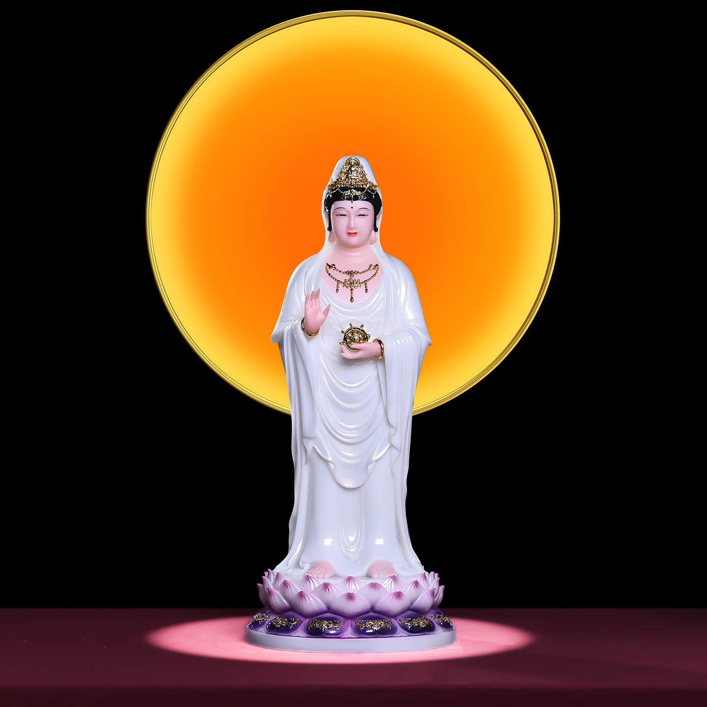 汉白玉南海观音佛像普陀山观自在菩萨居家供奉摆件一叶观音菩萨像