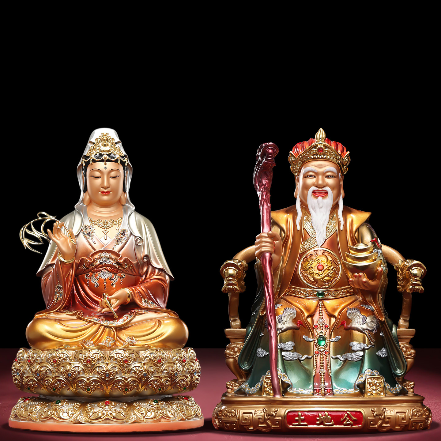 尼泊尔工艺观音佛像土地公神像家堂二圣家用佛堂神台供奉观音菩萨