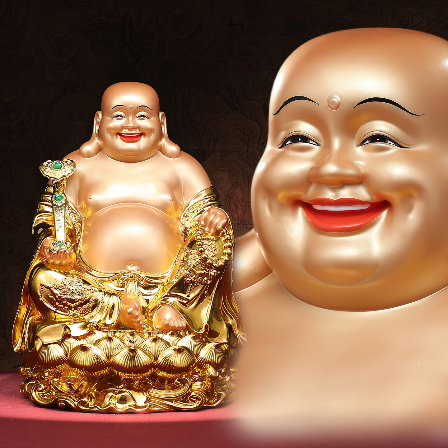 台湾贴金弥勒佛佛像布袋和尚大肚佛未来佛欢喜佛供奉招财笑佛摆件