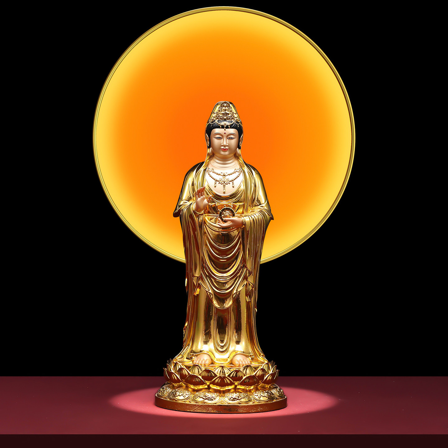 台湾贴金南海大士像观世音菩萨观自在菩萨摆件家用供奉一叶观音像