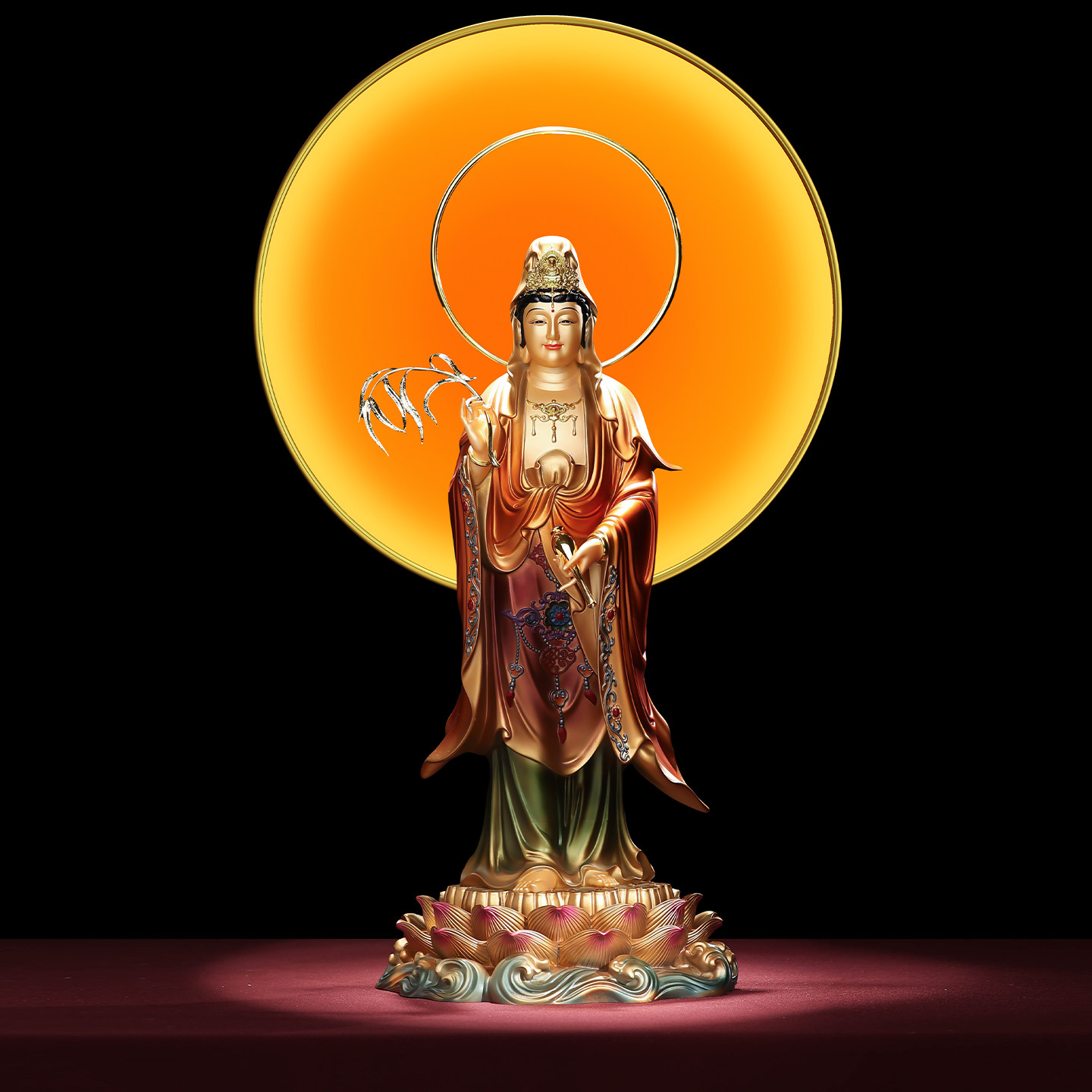 翡铜彩贴金南海观世音菩萨像站像家用供奉摆件阿弥陀佛摆件大势至