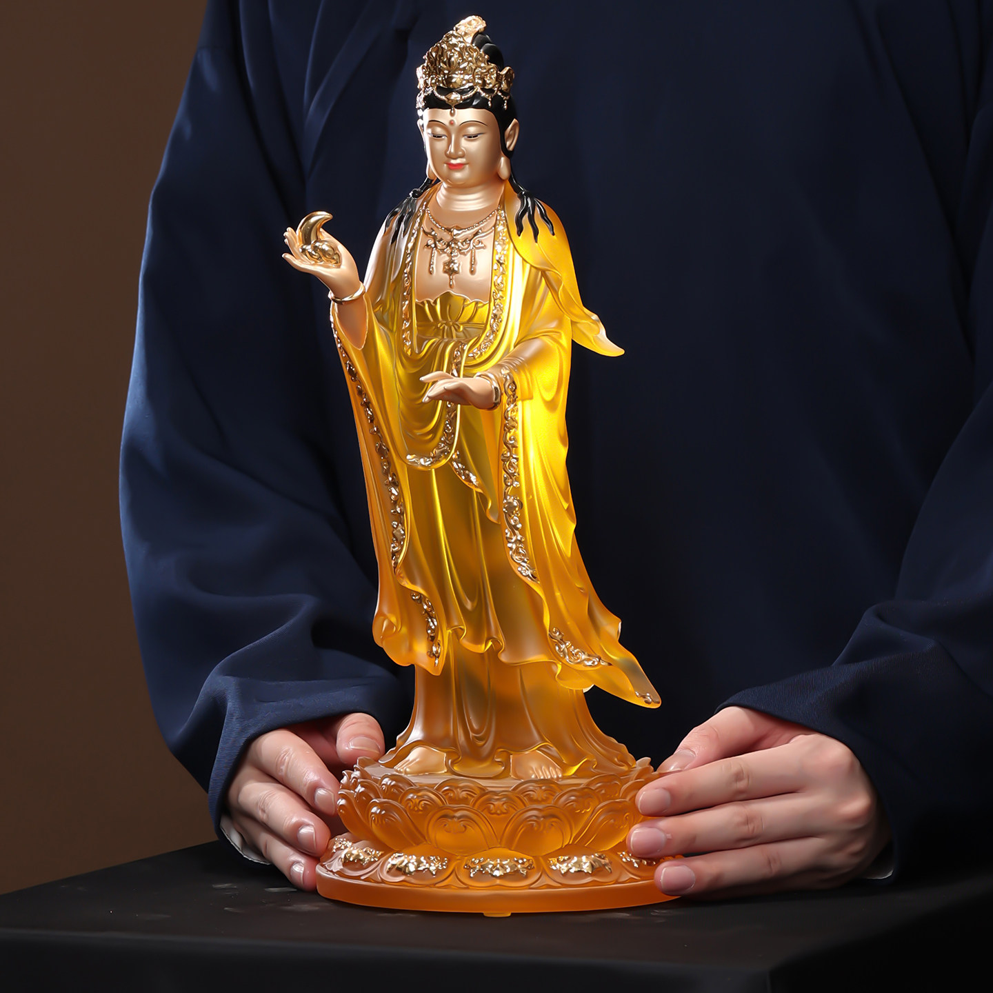 古法琉璃月光娘娘菩萨佛像东方三圣左右护法药师佛像居家供奉摆件