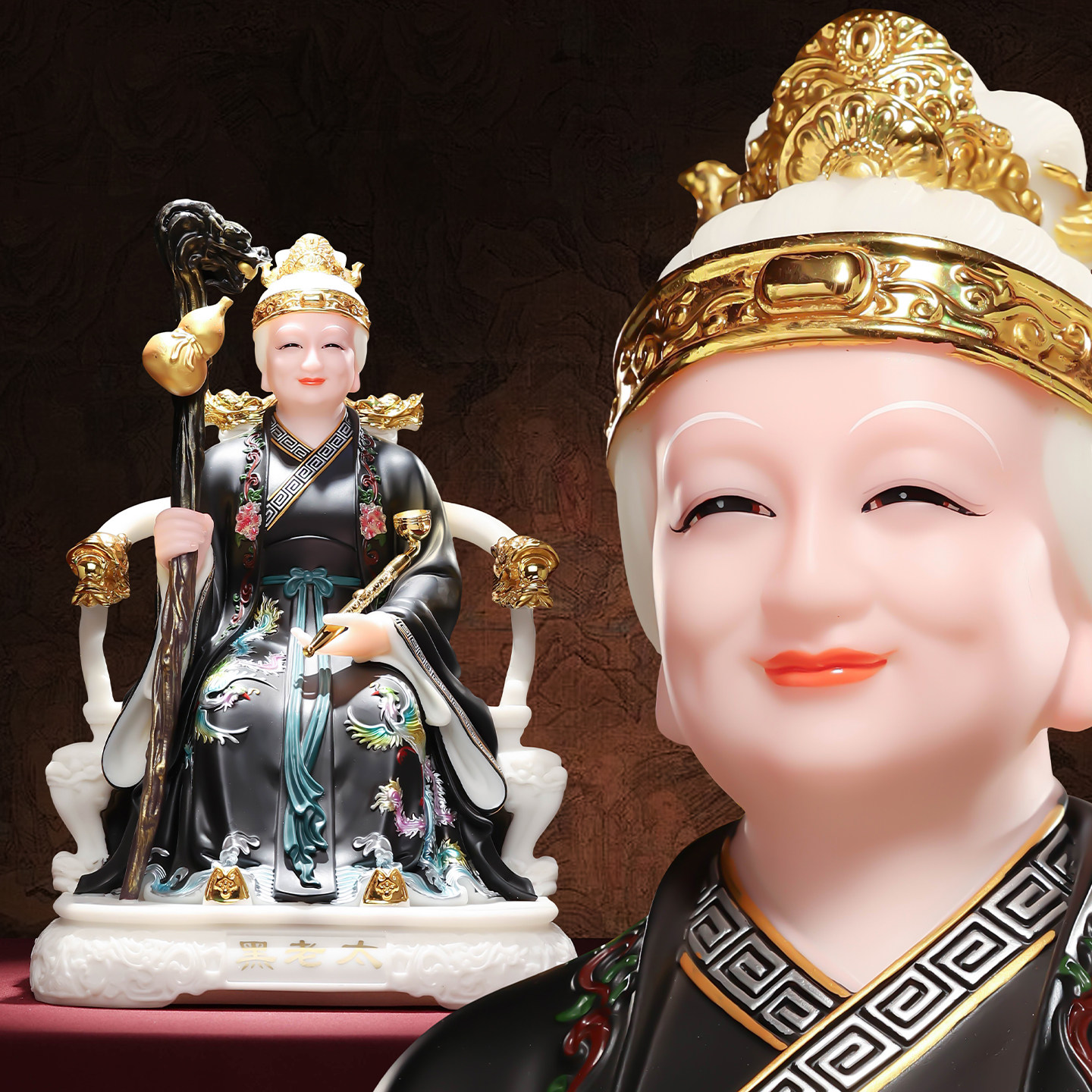 汉白玉黑狐护法铁刹山黑老太太供奉佛像摆件四大家族黑妈妈黑姥姥