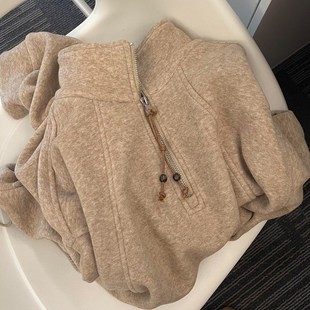 广州十三行高货爆款~慵懒抽绳半拉链高领加绒卫衣外套女秋冬外穿