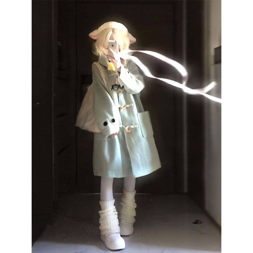 薄荷青提 冬季新款日系古早奈奈风设计感连帽中长款毛呢外套大衣,女装/女士精品,毛呢外套,淘宝优惠券,粉丝福利购,淘宝优惠卷