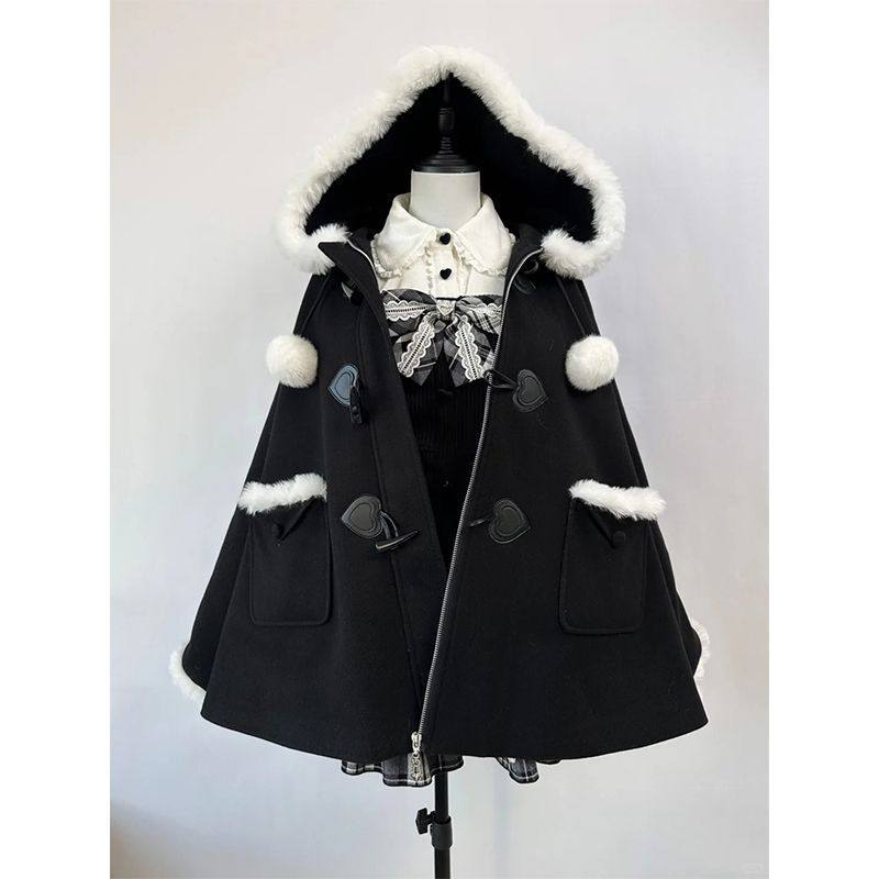 韩系学院风牛角扣连帽斗篷毛呢外套女秋冬新款设计感宽松呢子大衣,女装/女士精品,毛呢外套,淘宝优惠券,粉丝福利购,淘宝优惠卷