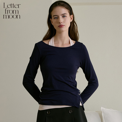 【徐若晗同款】Letter from moon挂脖叠穿上衣2026新款修身长袖T