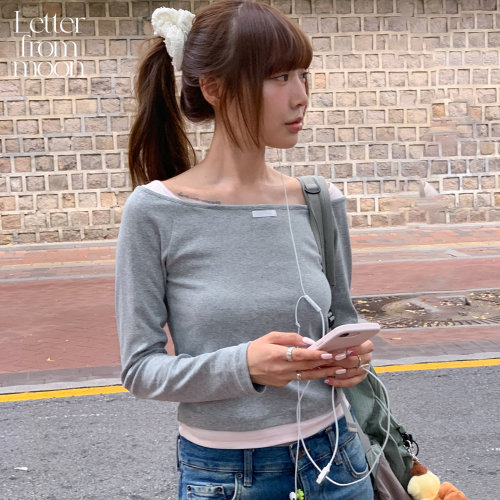 LETTER FROM MOON2026秋季新款船领拼接撞色针织衫简约百搭T恤女