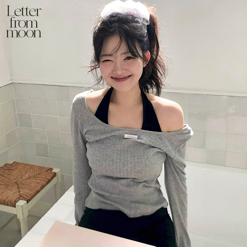 LETTER FROM MOON【张艺凡同款】夏季新款一字肩长袖甜美女上衣
