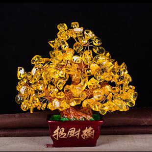 名旺水晶树 黄水晶摇钱树摆件天然紫水晶家居酒柜装饰小号工艺品