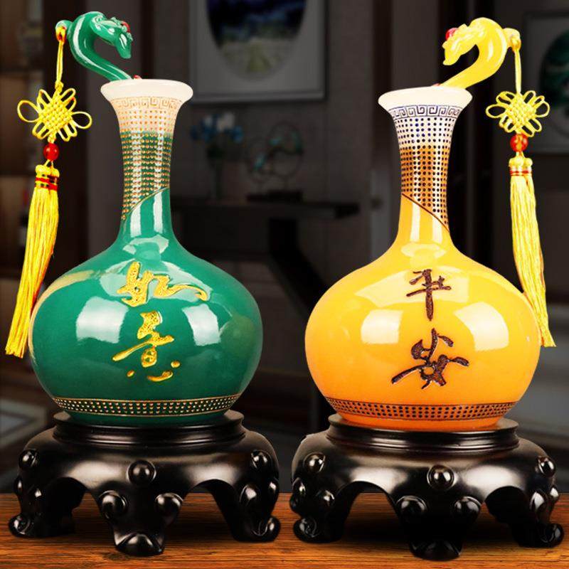 包邮平安如意花瓶摆件一对工艺品家居客厅酒柜玄关装饰品乔迁礼品,家居饰品,装饰摆件,淘宝优惠券,粉丝福利购,淘宝优惠卷
