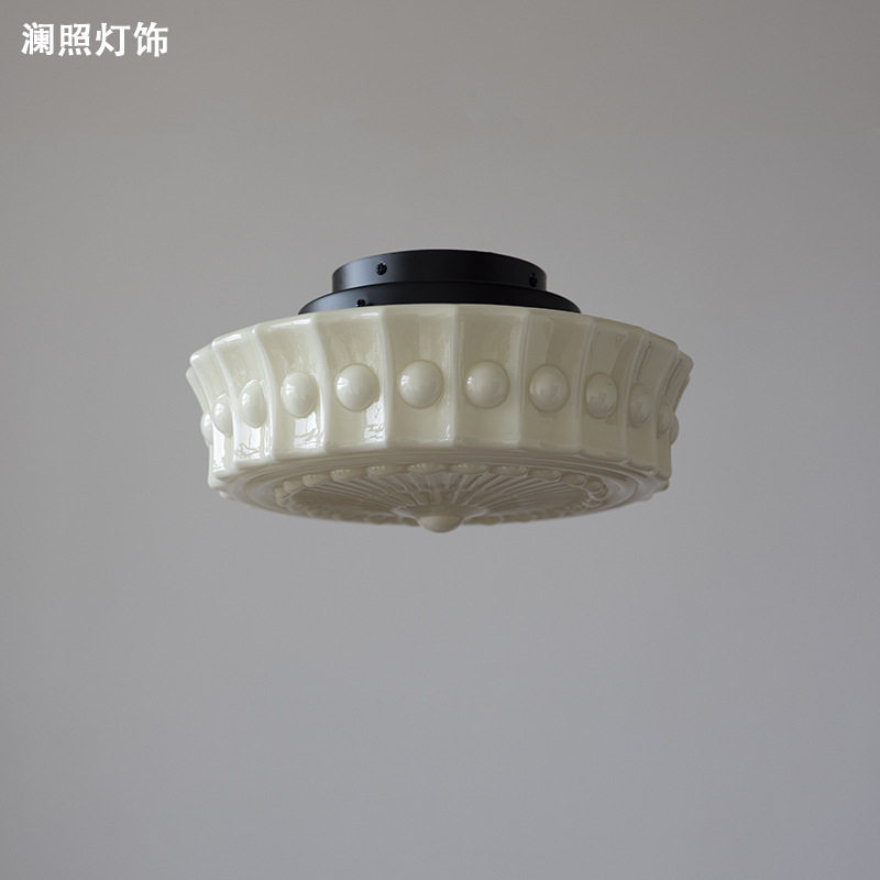 法式复古玻璃吸顶灯奶油风卧室玄关过道阳台老上海洋房中古书房灯