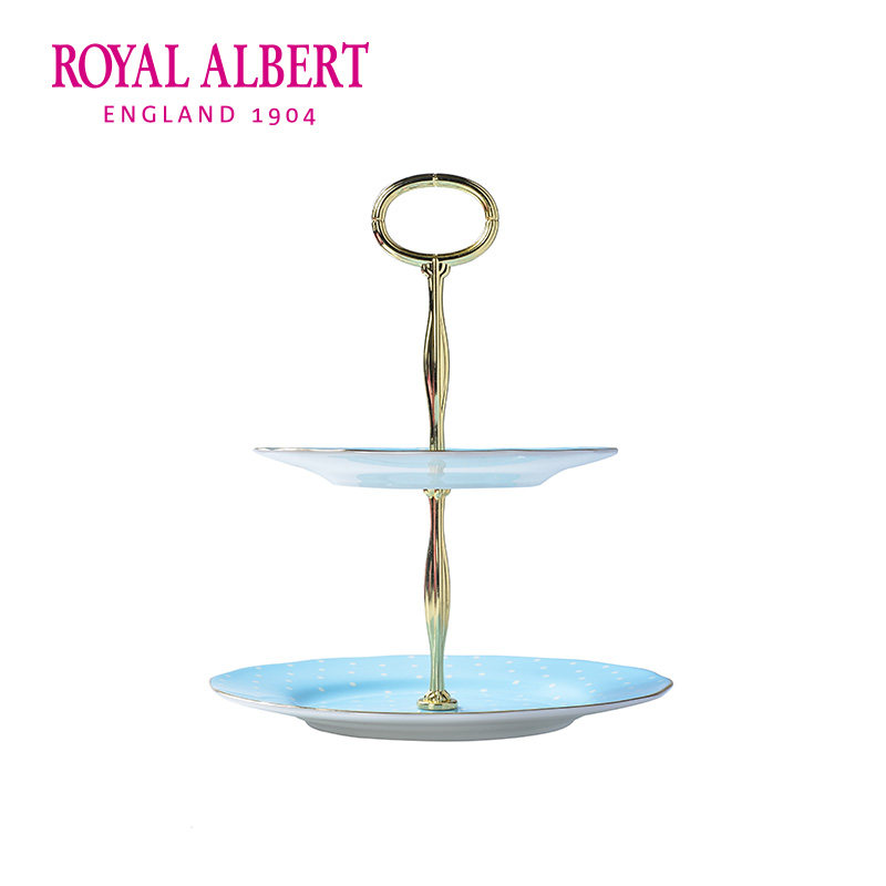 Royal Albert皇家阿尔伯特波尔卡蓝玫瑰系列骨瓷点心架双层糕点盘