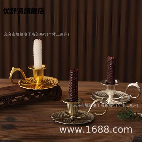 欧式复古手持托盘烛台电镀铁艺简约婚庆节日氛围装饰道具